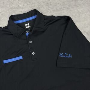 Footjoy Mens L Black Polo Shirt The Preserve Golf Club Performance Preppy Pocket